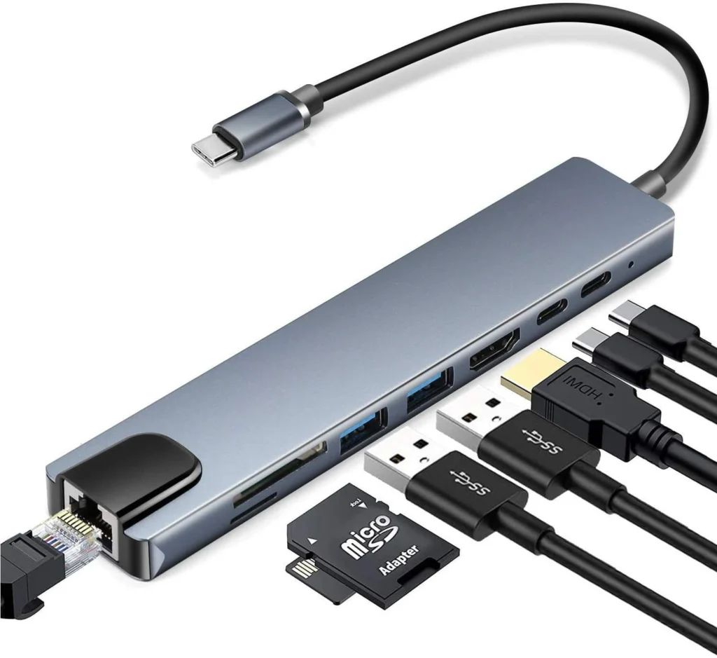 8-in-1 USB C Hub with 4K HDMI, Gigabit RJ45, 2xUSB 3.0, SD/TF, 100W PD 8-in-1-USB C HUB Docking Station