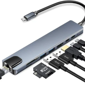8-in-1 USB C Hub with 4K HDMI, Gigabit RJ45, 2xUSB 3.0, SD/TF, 100W PD 8-in-1-USB C HUB Docking Station